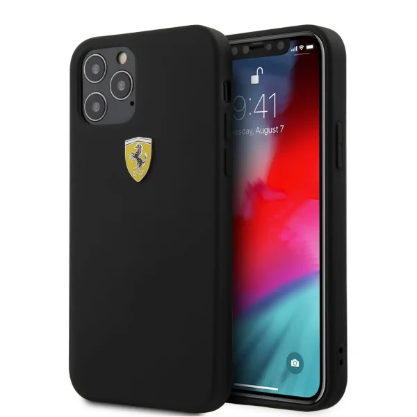 FERRARI iPhone 12 TPU SILICONE CASE WITH METAL LOGO BLACK