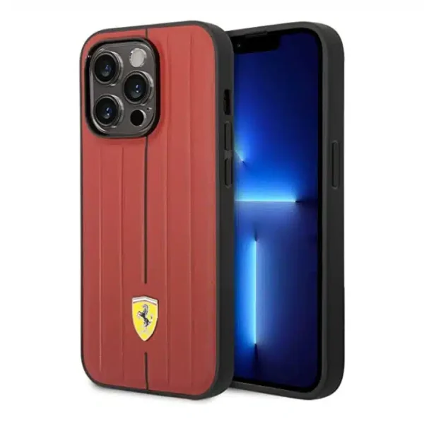 FERRARI - iPhone 14 BIMATERIAL CASE CARBON AND POLYCARBONATE WITH SILVER STRIPE - RED