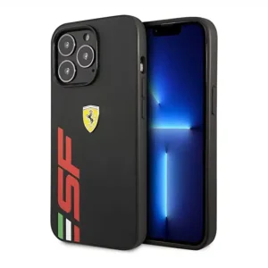 FERRARI - iPhone 14 Pro PU LEATHER CASE PRINTED BIG SF LOGO - BLACK