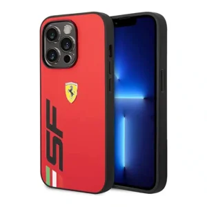 FERRARI - iPhone 14 Pro PU LEATHER CASE PRINTED BIG SF LOGO - RED