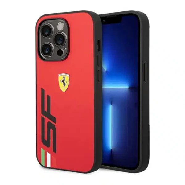 FERRARI - iPhone 14 Pro PU LEATHER CASE PRINTED BIG SF LOGO - RED