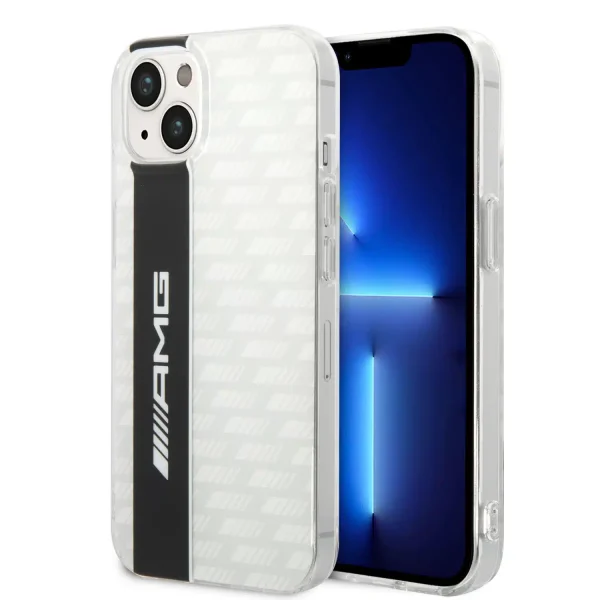 AMG iPhone 14 Carbon Pattern II White Transparent TPU/PC Double Layer Case