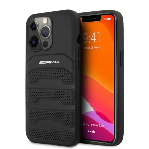 AMG Genuine Leather Case for iPhone 13 Pro with Perforated Black Leather