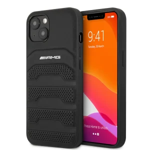 AMG Genuine Leather Case for iPhone 13 with Perforated Black Leather