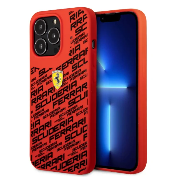 Ferrari Scuderia iPhone 14 Pro Max Liquid Silicone Red Case - All Over Print
