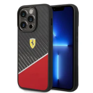 Ferrari iPhone 14 Pro Case: Red Bimaterial with Carbon & Polycarbonate, Silver Stripe