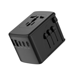 Universal Travel Adapter 2 USB-A & 3 Type C Ports 5.8A Output with Nylon Pouch Black